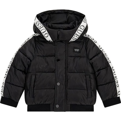 GUESS Зимно яке за момиче в черно с контрастни ивици и надписи Guess