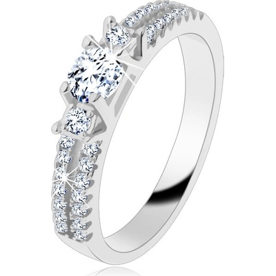 Šperky eshop zásnubní prsten stříbro 925 rozdělená zirkonová ramena tři čiré zirkony J10.14