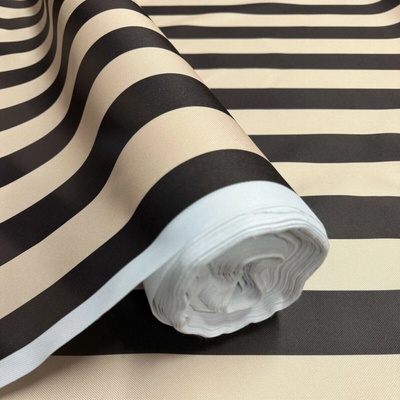 Látka do exteriéru na zahradné lehátka a húpacie siete, farba béžovo-čokoládová, prúžok 5 cm