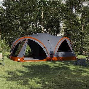 vidaXL Семейна палатка за 10 души Сив и оранжев 460 x 430 x 214 см (42004082) Палатка