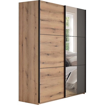 Matis Гардероб с плъзгащи врати и огледало apo 180 см дъб артизан / сиво