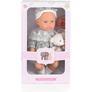 Moni Детска кукла Moni Toys - Lovely Baby Bear, 30 сm, със сива рокля (111794)