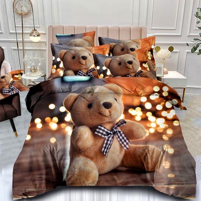 Двулицево детско спално бельо 3D, Bear-My friends 160 x 200 cm, 4 части, 19008, Кафяв/Бежав