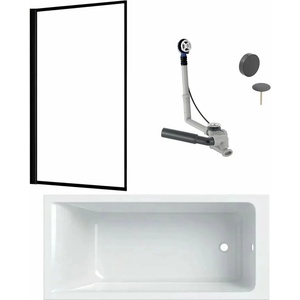 Geberit Комплект за правоъгълна вана Lara Geberit Selnova 180x80 см бял, параван за вана Rea Lagos 80x140 см черен, сифон за вана и капак за сифон (554.386.01.1+5902557345205+150.501.00.6+150.300.14.1)
