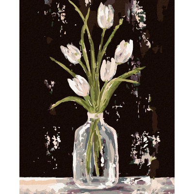 Zuty Malování podle čísel BÍLÉ TULIPÁNY VE SKLENĚNÉ VÁZE HALEY BUSH