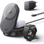 Lisen Безжична станция за зареждане 3 в 1 Lisen W121 (YL0325080017) - с 45W адаптер, бързо зареждане, MagSafe 25W, Qi2.2 - Черен