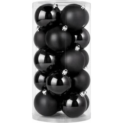 DECOLED Sada vánočních ozdob černá 8 cm plastové koule, 12× mat, 12× lesk, sada 24 baněk
