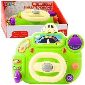 LEAN Toys Interactive Steering Wheel For Kids Driving Simulator Lights Sounds Green