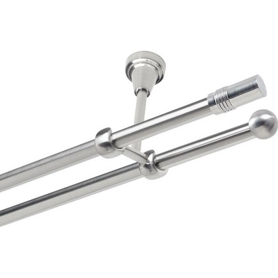 OK-GarnýžeCZ Garnýž kovová dvouřadá 19mm Cylinder nerez 310 cm do stropu / na tunýlek - bez kroužků