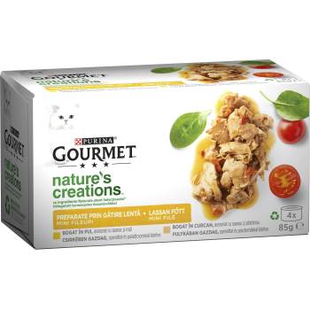 Purina GOURMET GOLD Natures Creations Mix - пилешко месо със спанак и домати и пуешко месо със спанак и пащърнак 4 х 85 гр