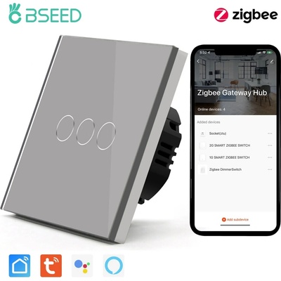 BSEED Zigbee sklenený dotykový vypínač s nulovým vodičom (1–3 tlačidlá) Sivá 3
