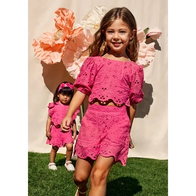 Abel & Lula Комплект къса тениска и къси панталони с перфорации за мини момиче в цикламено Abel&Lula