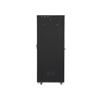 Lanberg стелажен шкаф 19" свободностоящ 27U/800x1000 (плосък пакет) със стъклена врата LCD черен v2 (FF01-8027-23BL)