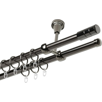 OK-GarnýžeCZ - Garnýže kovová dvouřadá 19mm Cylinder onyx 180 cm do stropu / kroužky s háčkem