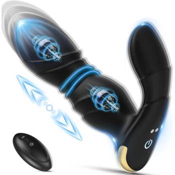 Paloqueth Anal Prostate Stimulator with Thrusts & Vibrations & Remote Control Black