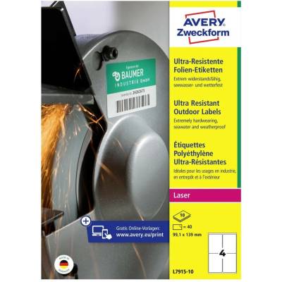 Avery-Zweckform L7915-10 99.1 x 139 mm polyethilenová fólie biela 40 ks trvalé Fóliové etikety laser, kópie; L7915-10