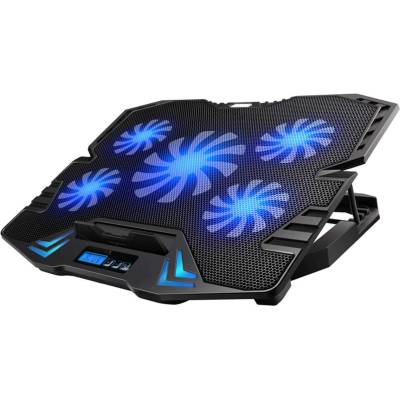 Platinet Laptop Cooler Pad LCD Screen - охлаждаща ергономична поставка с LED подсветка за Mac и преносими компютри (черен-син)