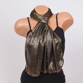 Image 1 of Луксозен шал в златисто с черни вълнообразни линии