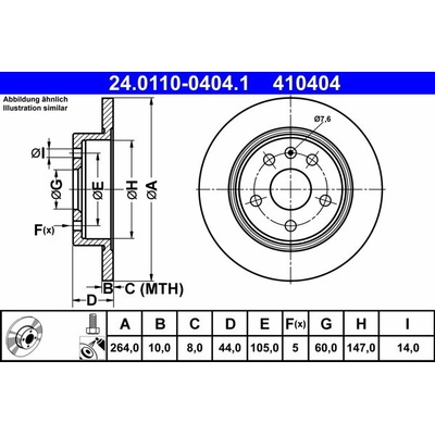 ATE 410404 brzdový kotúč 24.0110-0404.1, súprava 2 ks