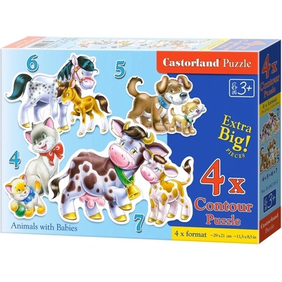 Castorland Пъзел Castorland 4 в 1 - Животни с техните бебета (B-04218-2)