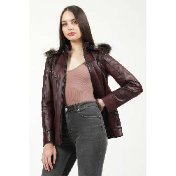 Jacket Club Дамско палто от естествена кожа yb-2096 - Бордо #317894 (317894_Бордо)