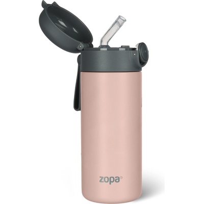 Zopa Termoska s brčkem a silikonovým držákem 350 ml Candy pink