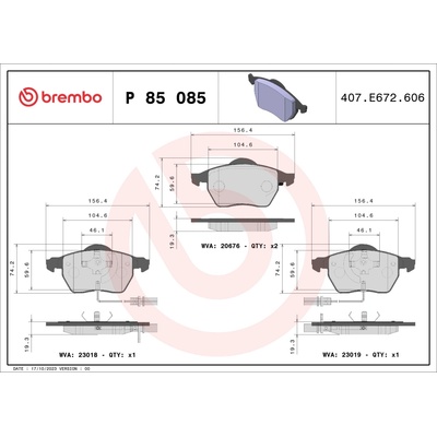 Sada brzdových platničiek, vždy 4 kusy v sade BREMBO P 85 085 (P85085)