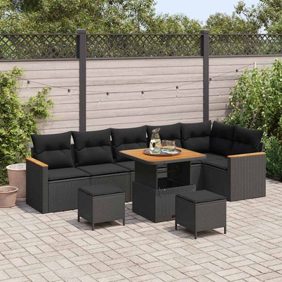 vidaXL Градински Софа Комплект 9 pcs Черно полиратан (3363059)