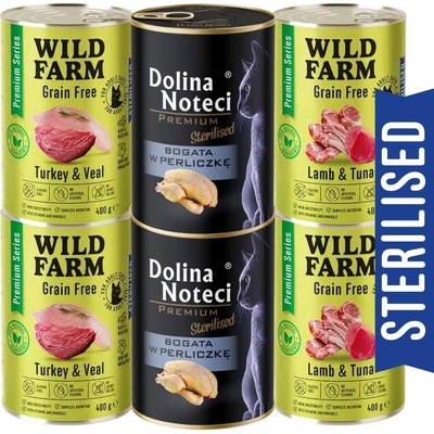 WILD FARM Premium Grain Free + Dolina Noteci 6x400g - беззърнена храна за кастрирани котки