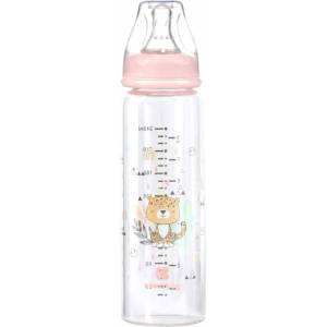 KikkaBoo Бебешко стъклено шише KikkaBoo Savanna - 240 ml, розово (31302020117) - ozone
