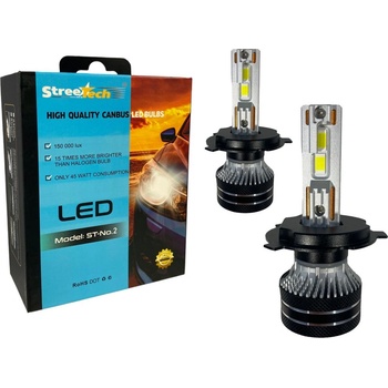 StreeTech Лед крушки - Bi Led система H4 Streetech модел STN2 за фарове - 150 000 Лукса, 45W - Canbus 6000K - 1500% повече светлина (H4STN2)