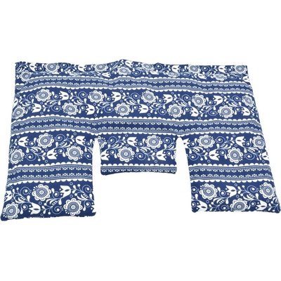 TORF Възглавница за врата с костилки от череши, синьо-бял фолклорен дизайн, 40 x 25 см