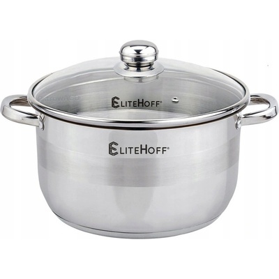 ELITEHOFF Stříbrný Ocelový Hrnec s Poklicí 24CM 6,5L