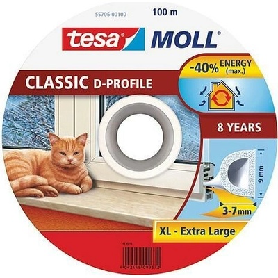 Tesa Tesnenie tesamoll profil D, 9 mm, biele, L-100 m, na okná a dvere