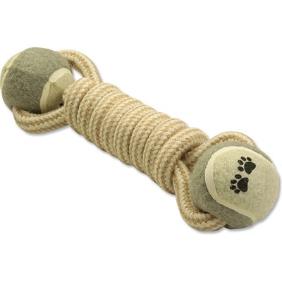 Dog Fantasy Plaček Preťahovadlo juta 2 tenisová loptička 28 cm