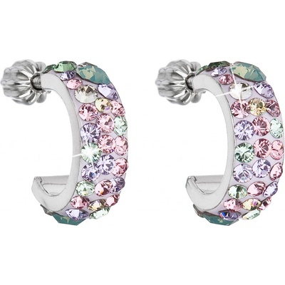 Pavona Stříbrné náušnice kruhy s krystaly Swarovski mix barev půlkruh 31118.3 Sakura