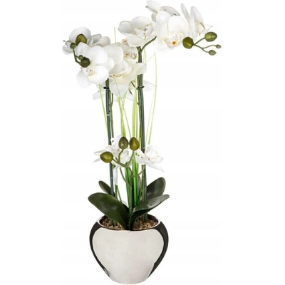 Atmosphera Umělá květina, tři orchideje s bílými květy v stříbrném květináči