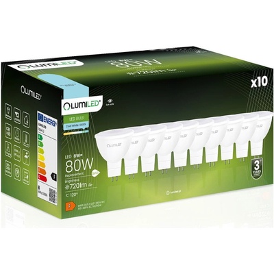 Lumiled 10x LED žiarovka GU5.3 MR16 8W = 80W 720lm 6500K Studená biela 120°