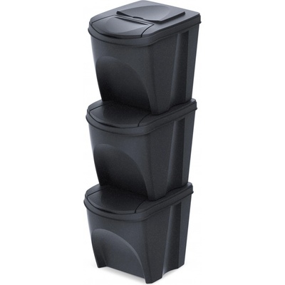 PROSPERPLAST Sada 3 odpadkových košů SORTIBOX ECO WOOD antracit 3 x 25 l