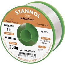 Stannol Kristall 611 Fairtin spájkovací cín bez olova bez olova Sn99,3Cu0,7 REM1 250 g 0.5 mm