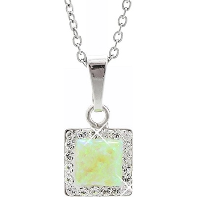 JSB Stříbrný se světle zeleným opálem a krystaly Swarovski Elements čtverec chrysolite opal 15084
