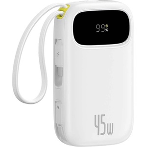 Baseus EnerFill FC31 преносимо зарядно устройство с бързо зареждане, 20000mAh, 45W, с вградени 2 USB Type-C кабела, бяло (P10082105213-00)