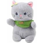 LEAN Toys Plush Mascot Cuddly Toy Cat Gray Green Scarf Bow 22cm