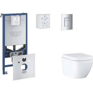 GROHE Rapid SLX - Комплект за монтаж на стена, тоалетна чиния, седалка SoftClose и бутон Skate Cosmopolitan, Triple Vortex, матов хром SANI11BB2105 (SANI11BB2105)