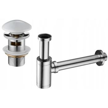 Mexen полусифон за мивка кръгъл с керамичен клапан щракване-шракване, с преливане, хром/бял - 7992050-02 (7992050-02)