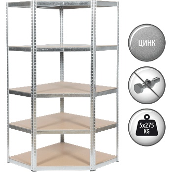 Carmen Ъглов метален стелаж Carmen CR-1019 - 180x90x45 см, до 275 кг на рафт - цинк (3580559)