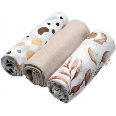 Baby Nellys Mušelínové Lux Eukalyptus 70 x 80 cm béžová/bílá 3 ks