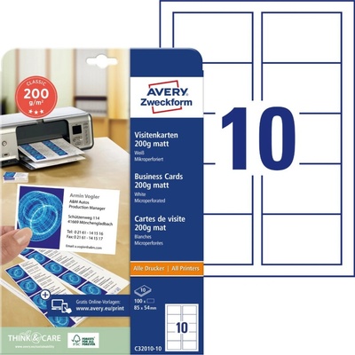 Avery Zweckform 85 x 45 mm 10 listů matné bílé C32010-10