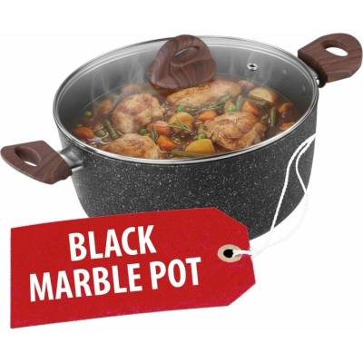 MagicHome Hrnec s poklicí Black Marble Line, 28 cm, 5,9 litru