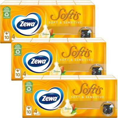 Zewa Softis Soft & Sensitive papírové kapesníky 4-vrstvové 10 x 9 ks